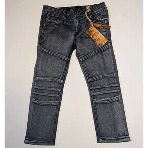 Boys Size 4 Distressed Patch Jeans Adjustable Waist Pockets Cotton Blend Kids